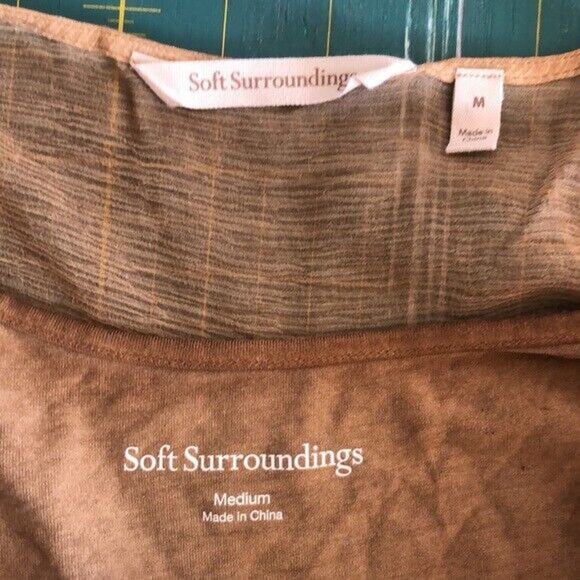 Soft Surroundings Women's Tawny Brown Crinkle Silk Tunic Top M embroider 2 pc - Picture 3 of 8